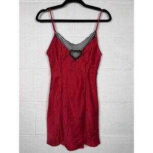 Vintage Victoria's Secret Red Silk Slip Dress Heart Mesh 90s Y2K Coquette S